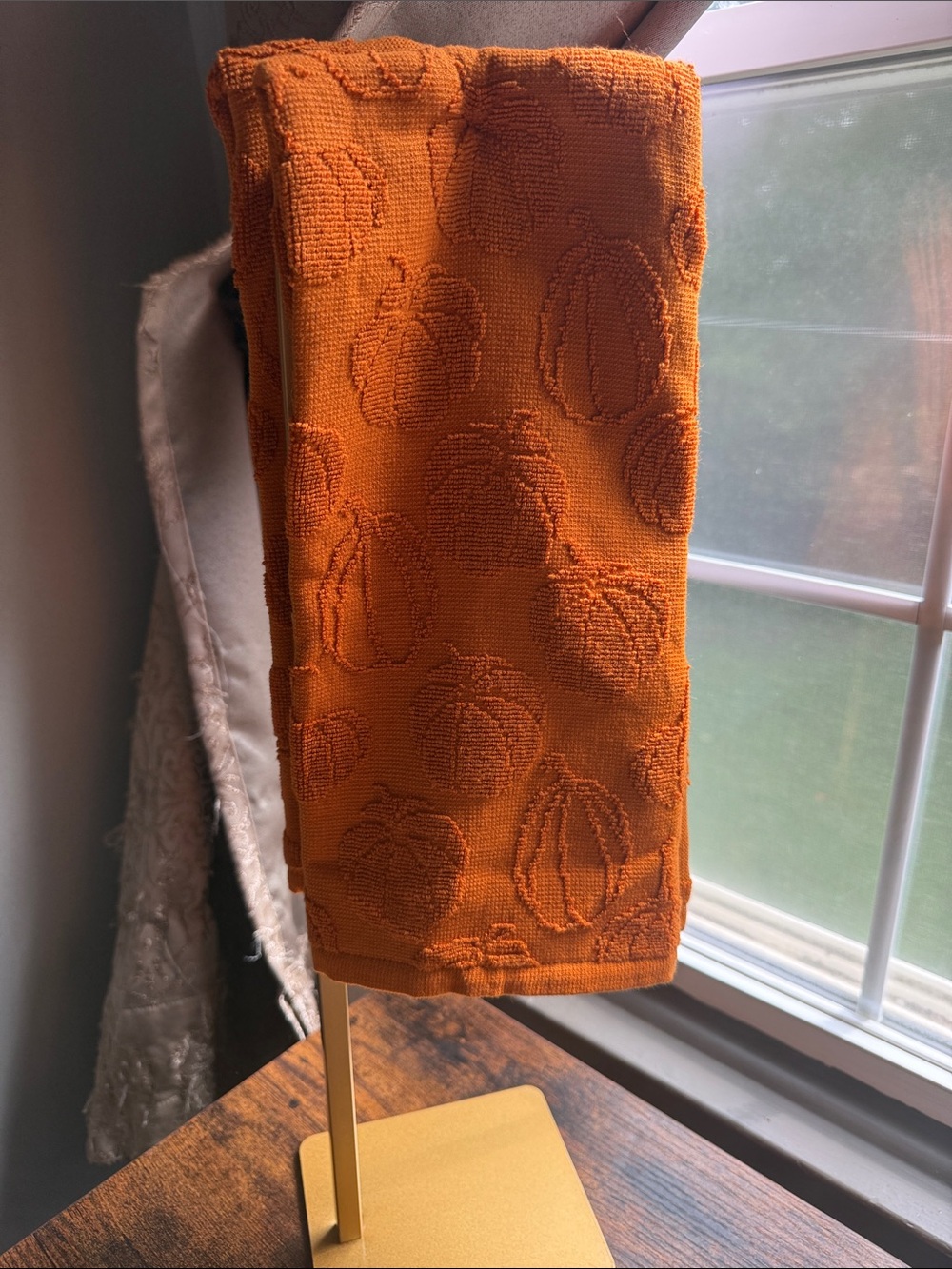 Textured Pumpkin Jacquard Kitchen Hand Towels - Orange
